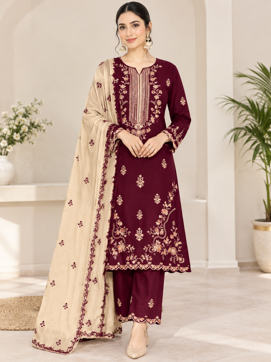 Dhanak embroidered luxury unstitched 2pc suit